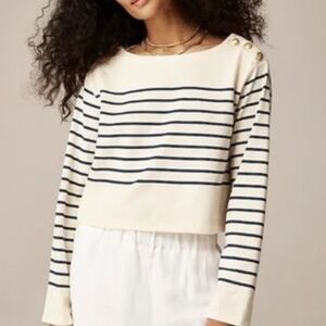 J CREW Cropped Boatneck Mariner Nautical StripeLong Sleeve Top